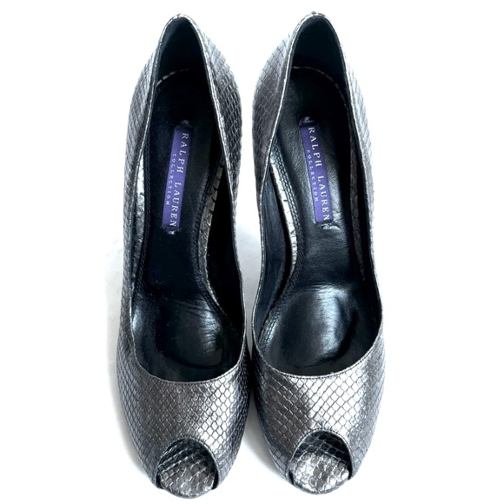 Purple Label Ralph Lauren Collection Snake Print Open Toe Leather Shoes 37.5/7.5